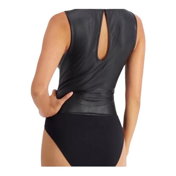 International Concept XXL Faux Leather Bodysuit Black Edgy Biker Baddie Moto New - Picture 10 of 11